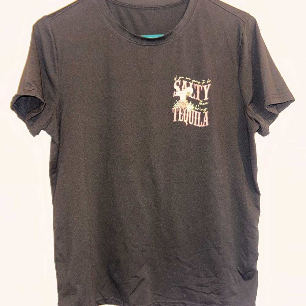 Black Graphic Tee with Salty Tequila Print